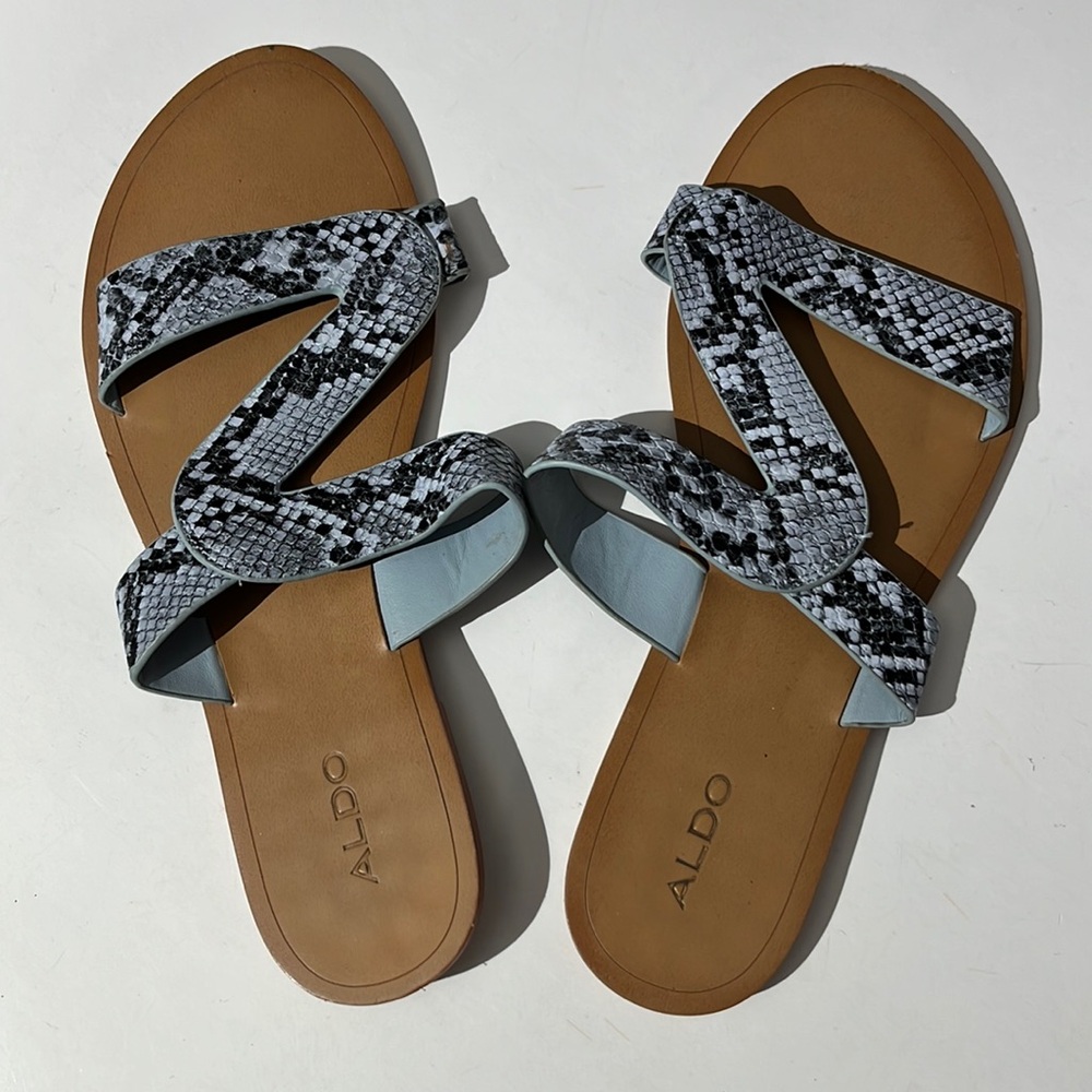 Aldo womens animal print snake skin sandals sz 8 blue brown summer